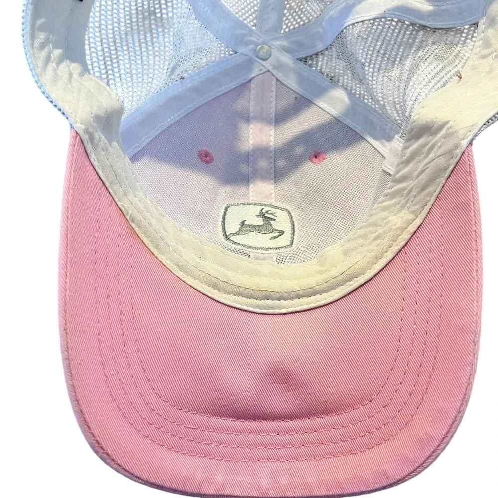 John Deere Trucker Hat Womens Pink White Mesh Snapback Cap Farm Workwear